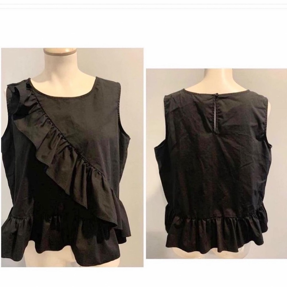 BLACK RUFFLE SLEEVELESS TOP LP - Picture 2 of 4